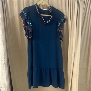 Navy Scalloped Trim Dress - Haptics